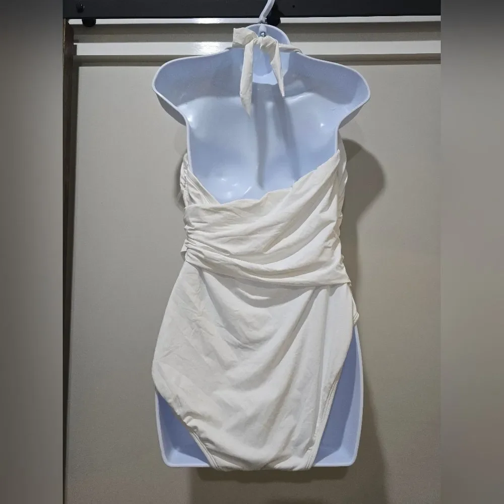 Lauren Ralph Lauren Beach Club Halter Wrap One-Piece Swimsuit NWOT Sz 16 White